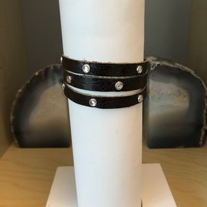 Black Leather Loops with Rhinestone Studded Bracelet